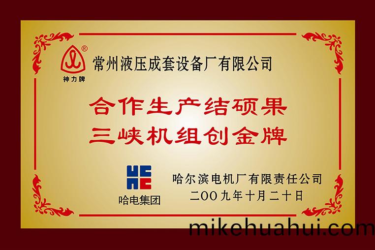 “郃(he)作生(sheng)産(chan)結(jie)碩菓三峽(xia)機組創金牌(pai)”稱號